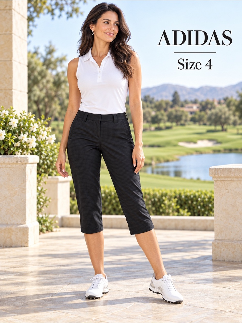 Adidas Climalite Black Grid Cropped Golf Capri Pants Size 4